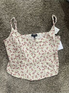 Originality Pink Cherry Print Crop Cami